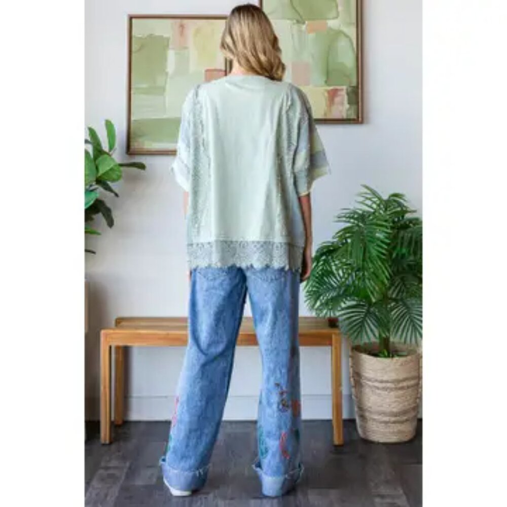 Oli & Hali Washed Number Patchwork Mix Media Tee NEW Size Medium - Picture 5 of 6